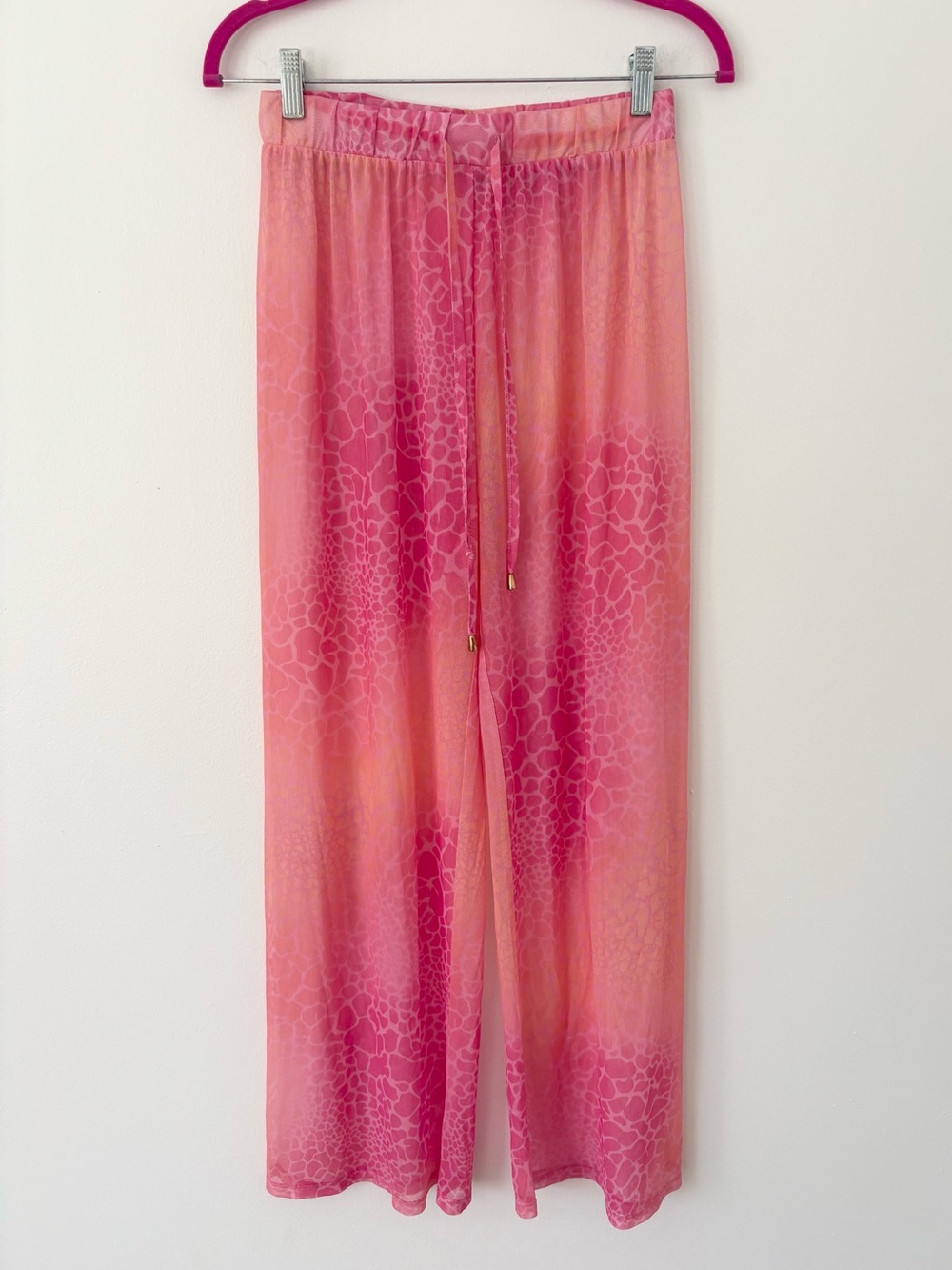 TiniKini Pink Orange Giraffe Print Sheer Mesh Wide Leg Swim Coverup Pants Medium